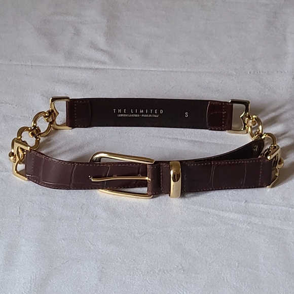 Vintage The Limited Dark Brown Leather With Gold Tone Chain Womens Belt Small - Picture 5 of 7